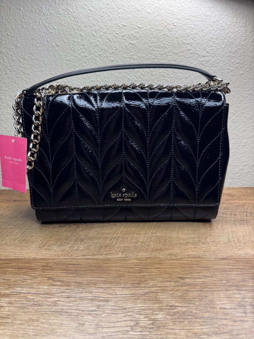 kate spade Black Quilted Patent Leather Chain Shoulder Bag
